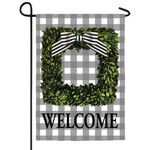 Evergreen Boxwood Plaid Garden Flag