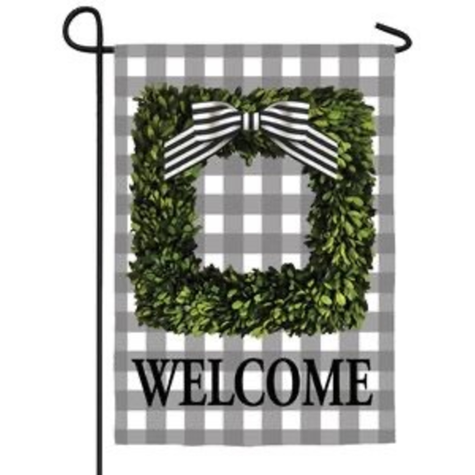 Evergreen Boxwood Plaid Garden Flag