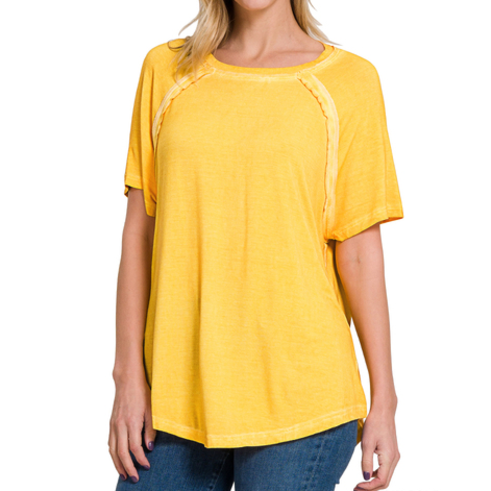Zenana Zenana Washed Short Sleeve Boat Neck Top Yellow Gold