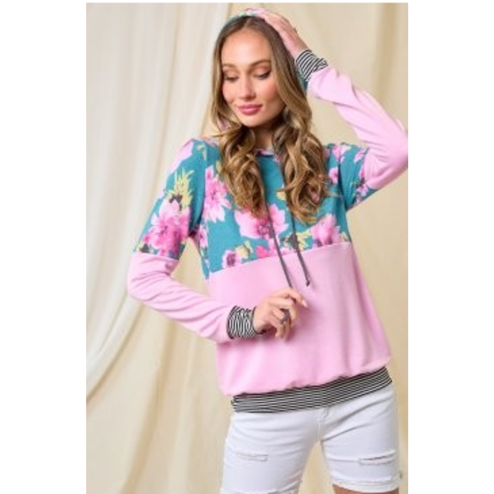 Lovely Melody Lovely Melody Floral Print Hoodie Pink