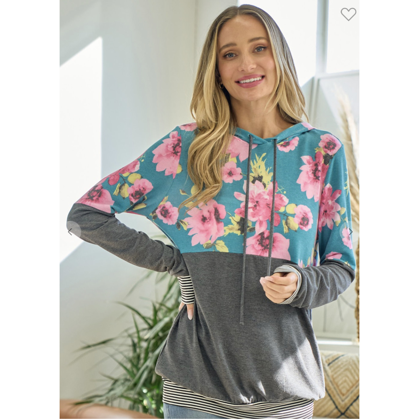 Lovely Melody Lovely Melody Floral Print Hoodie Jade