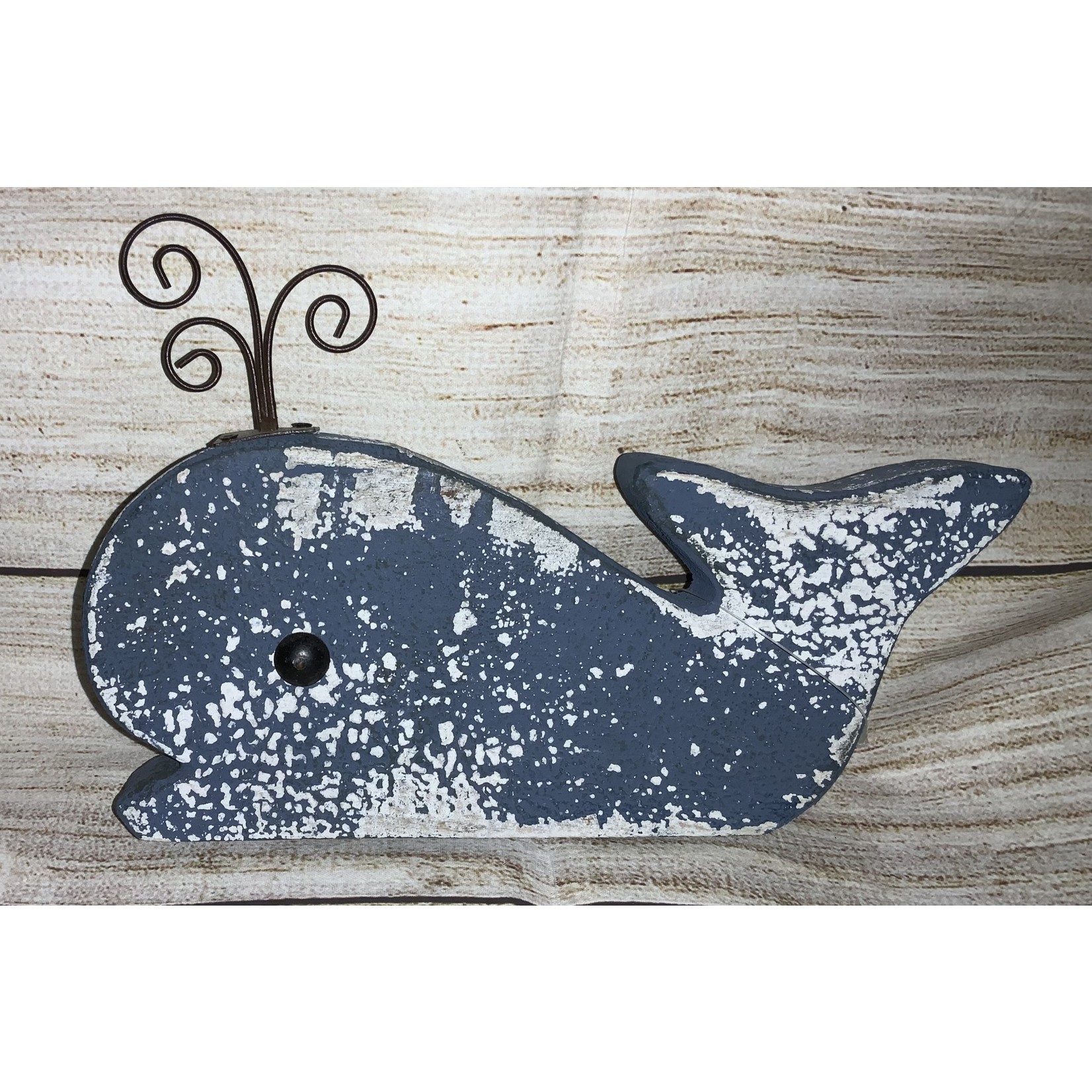Transpac Blue Wooden Whale Table Decor