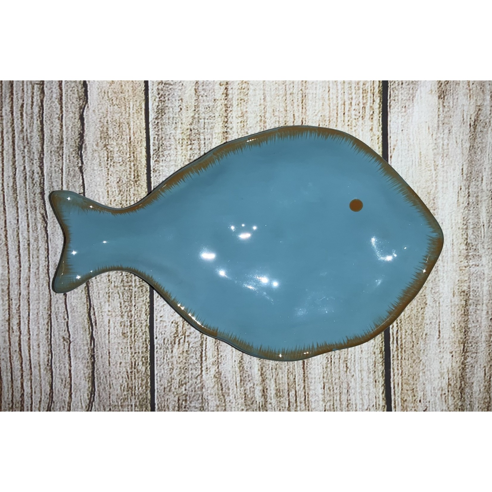 Creative Co-op Ceramic Teal Fish Tray