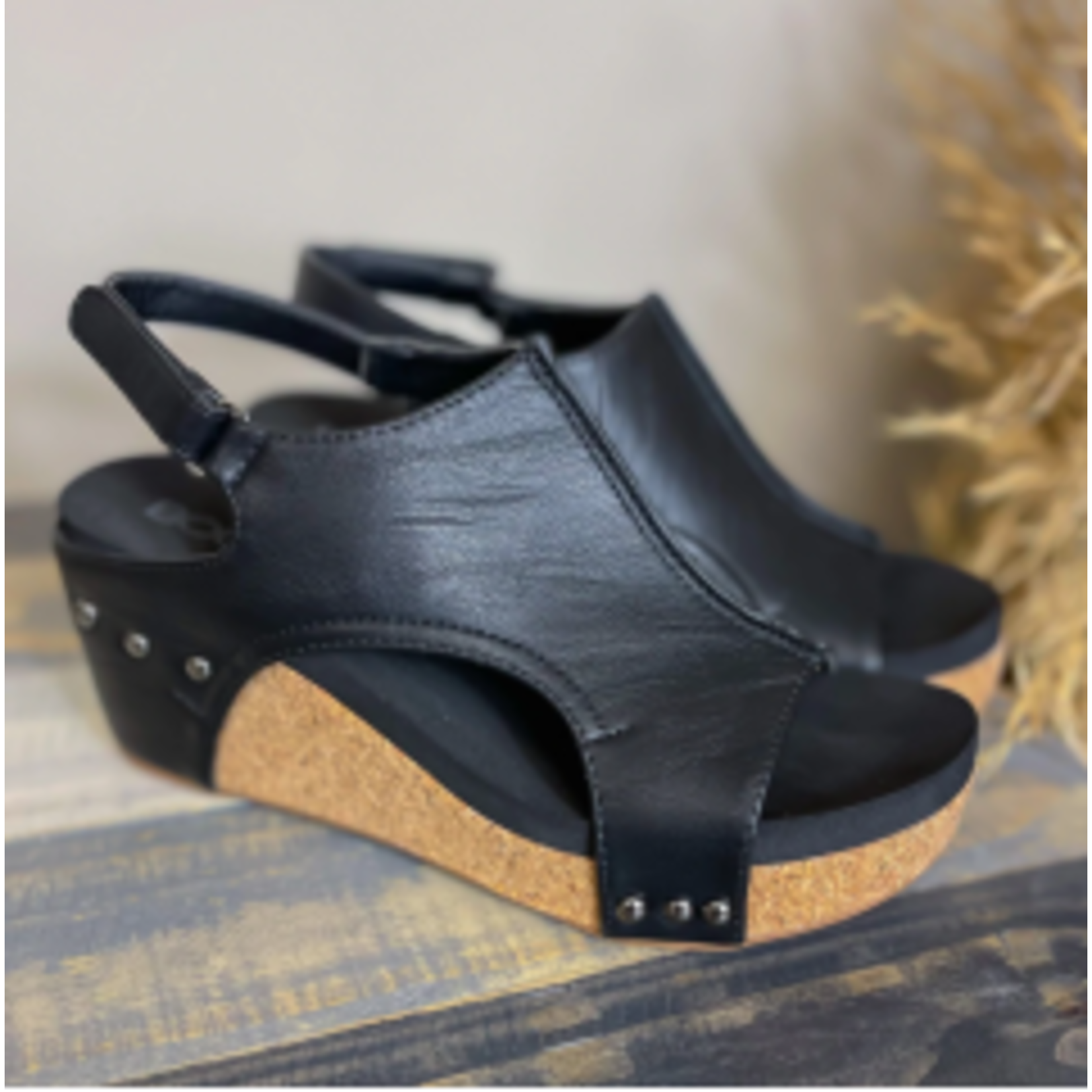 Corkys Corky's Carley Wedge in Black Smooth