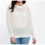 Elsie & Zoey Elsie & Zoey Open Knit Lace Up Hooded Pullover Ivory