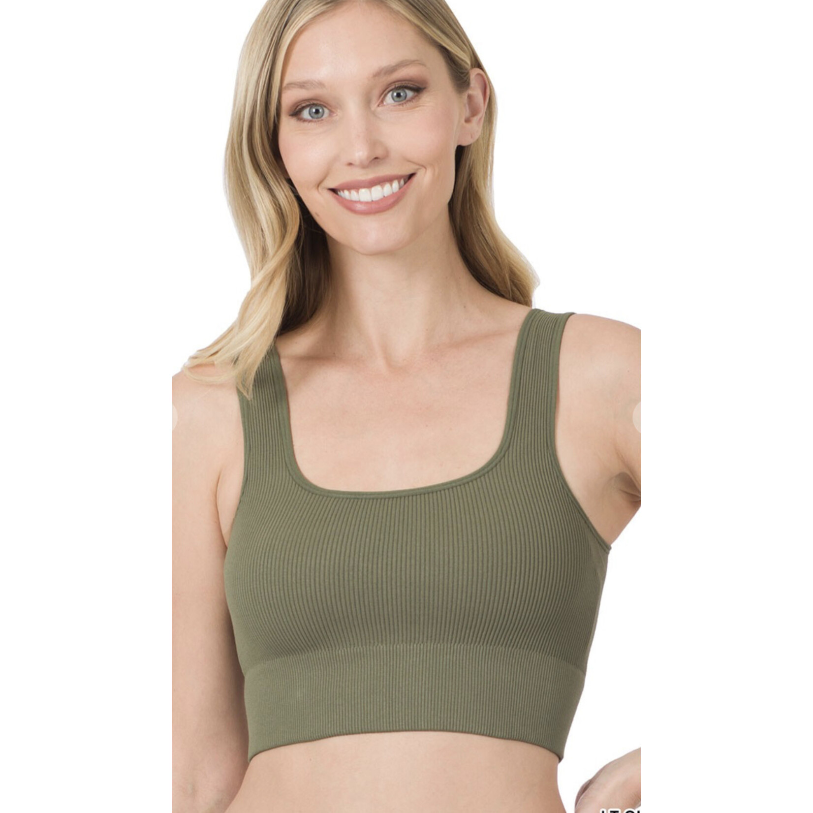 Zenana Zenana Ribbed Square Neck Crop Tank Top Lt Olive