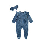 Mudpie Mudpie Blue Velour Sleeper w/Headband