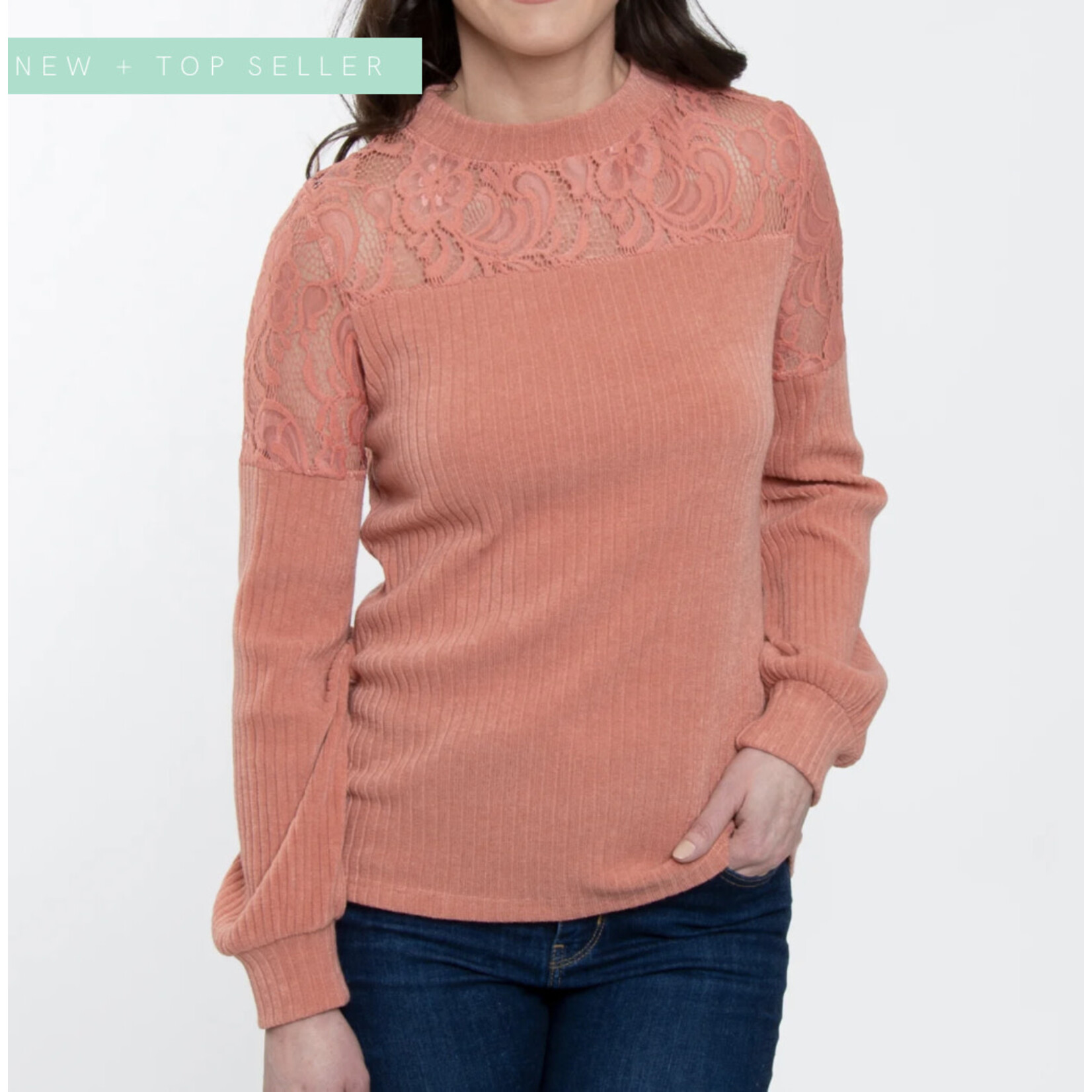 Elsie & Zoey Elsie & Zoey Jaylyn Ribbed Jersey Bishop Tee S/M