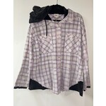 Bibi Clothing Bibi Light Weight Plaid Button Up with Hood Lavender