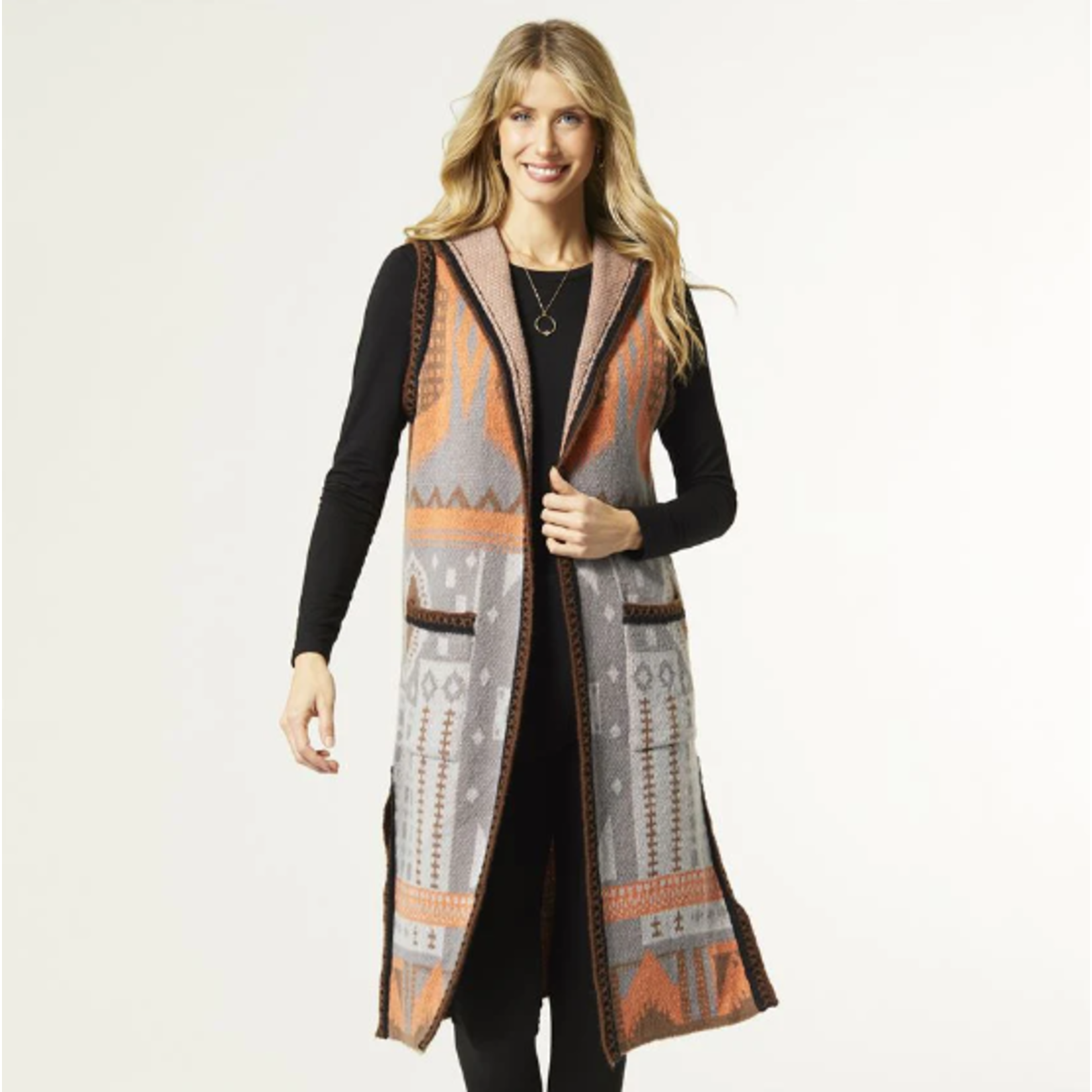 Coco + Carmen Coco & Carmen Ella Hooded Long Vest Brown and Orange Size XXL