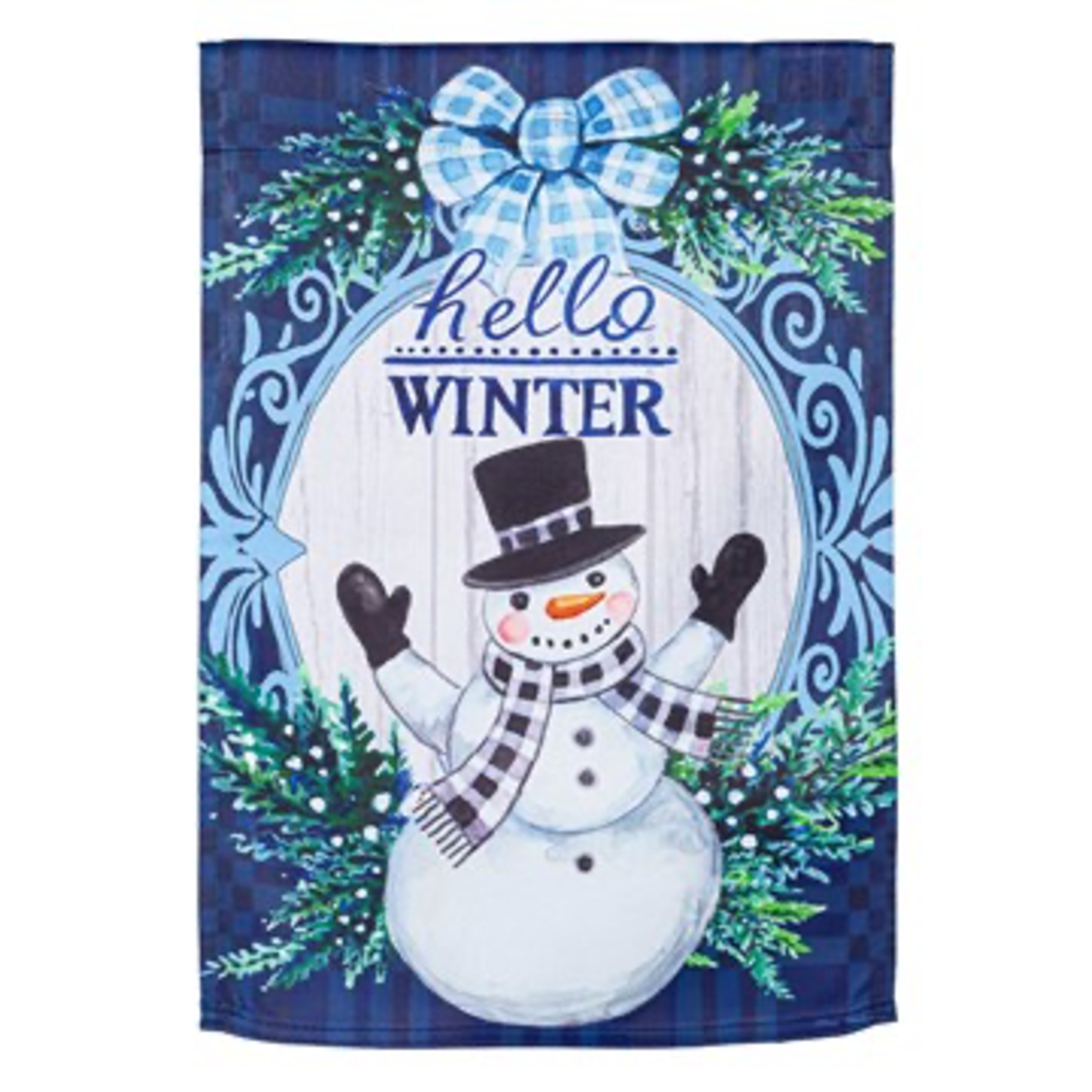 Evergreen Winter Snowman Suede Garden Flag