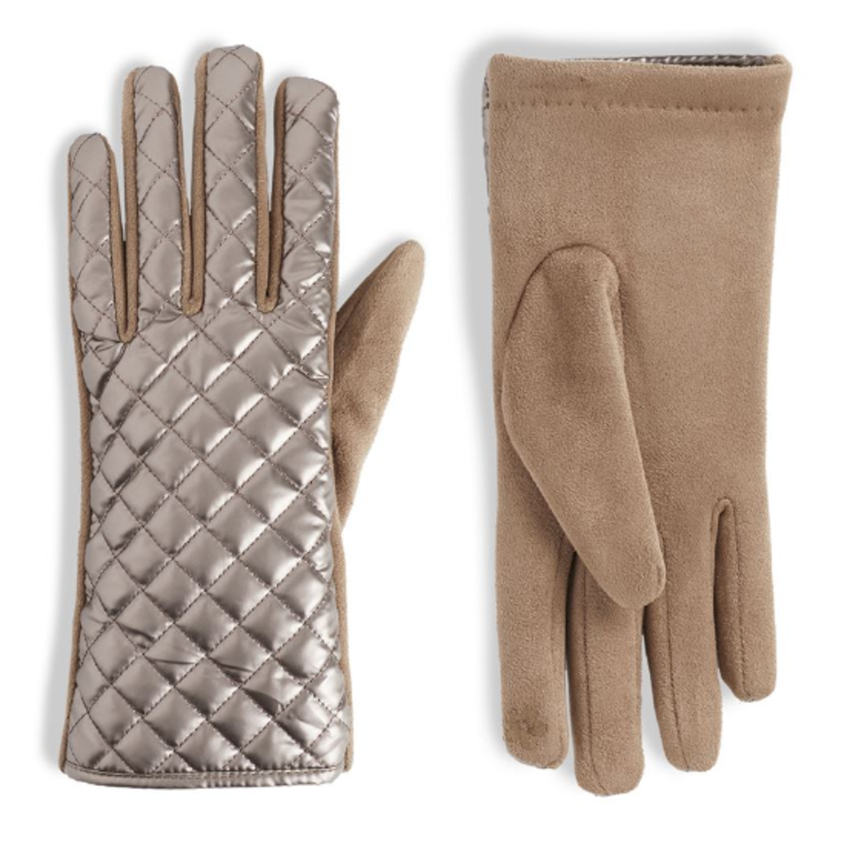 Coco + Carmen Coco & Carmen Quilted Metallic Puffer Touchscreen Gloves Champagne