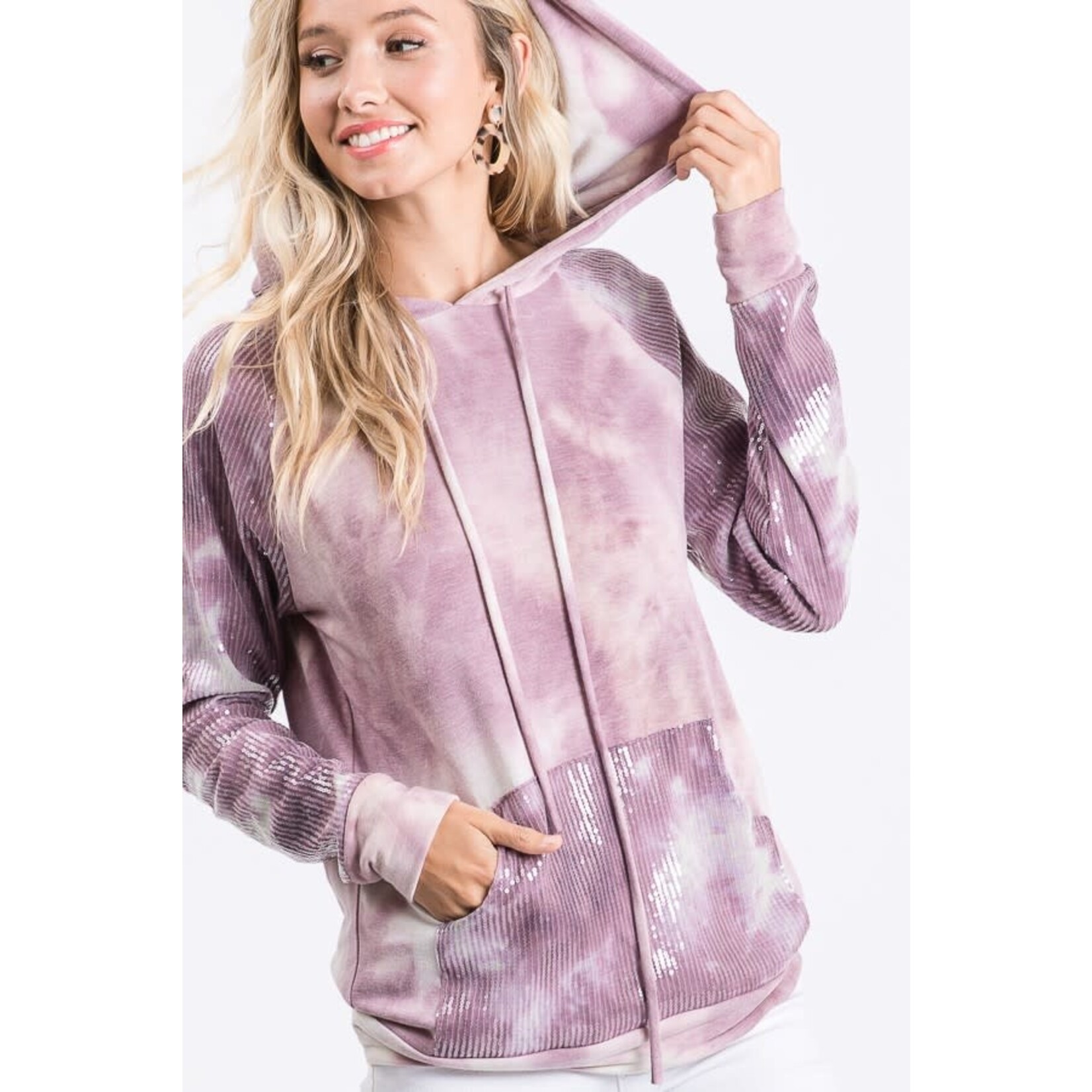 7th Ray 7th Ray Tie Dye Sequin Contrast Hoodie