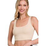 Zenana Zenana Ribbed Square Neck Brami Sand Beige
