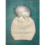 Mirabeau Mirabeau Chunky Cable Knit Hat with Pom Pom Ivory
