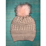 Mirabeau Mirabeau Chunky Cable Knit Hat with Pom Pom Blush