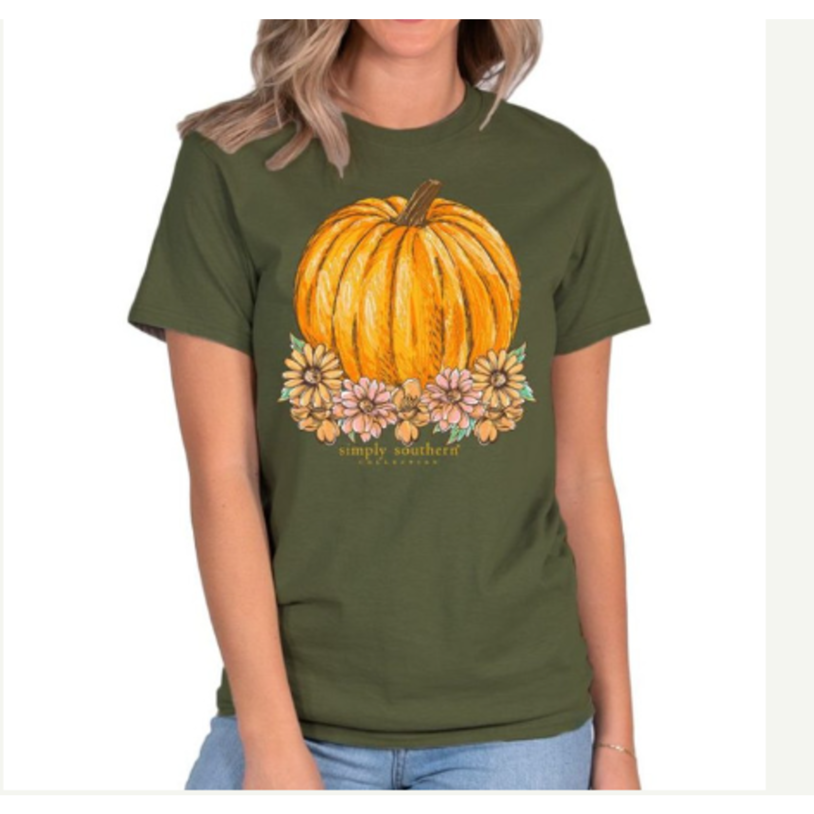 Simply Southern Simply Southern Flower Pumpkin Military Green T-Shirt