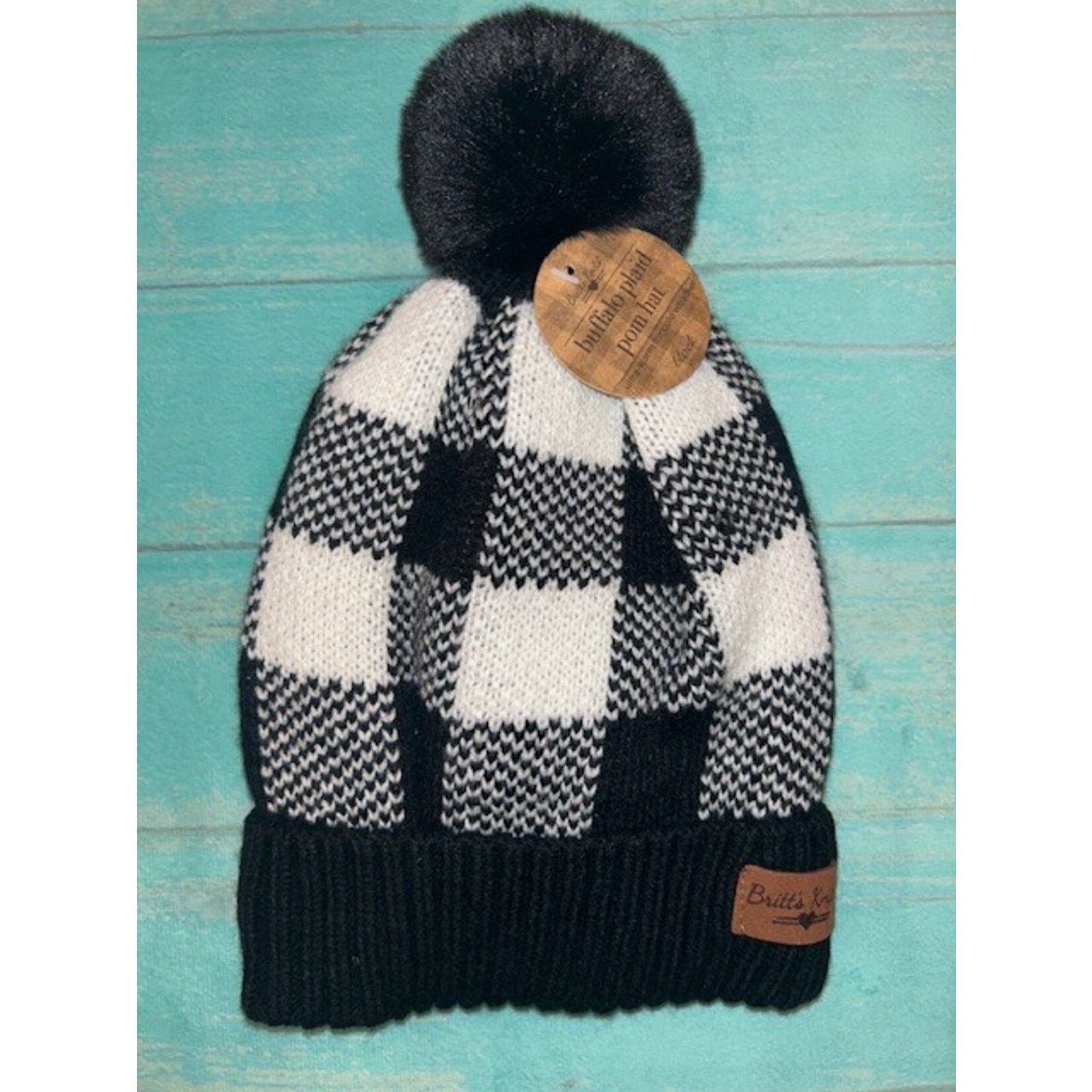 Britt's Knits Britt's Knits Buffalo Plaid Pom Hat White/Black