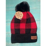 Britt's Knits Britt's Knits Buffalo Plaid Pom Hat Red/Black