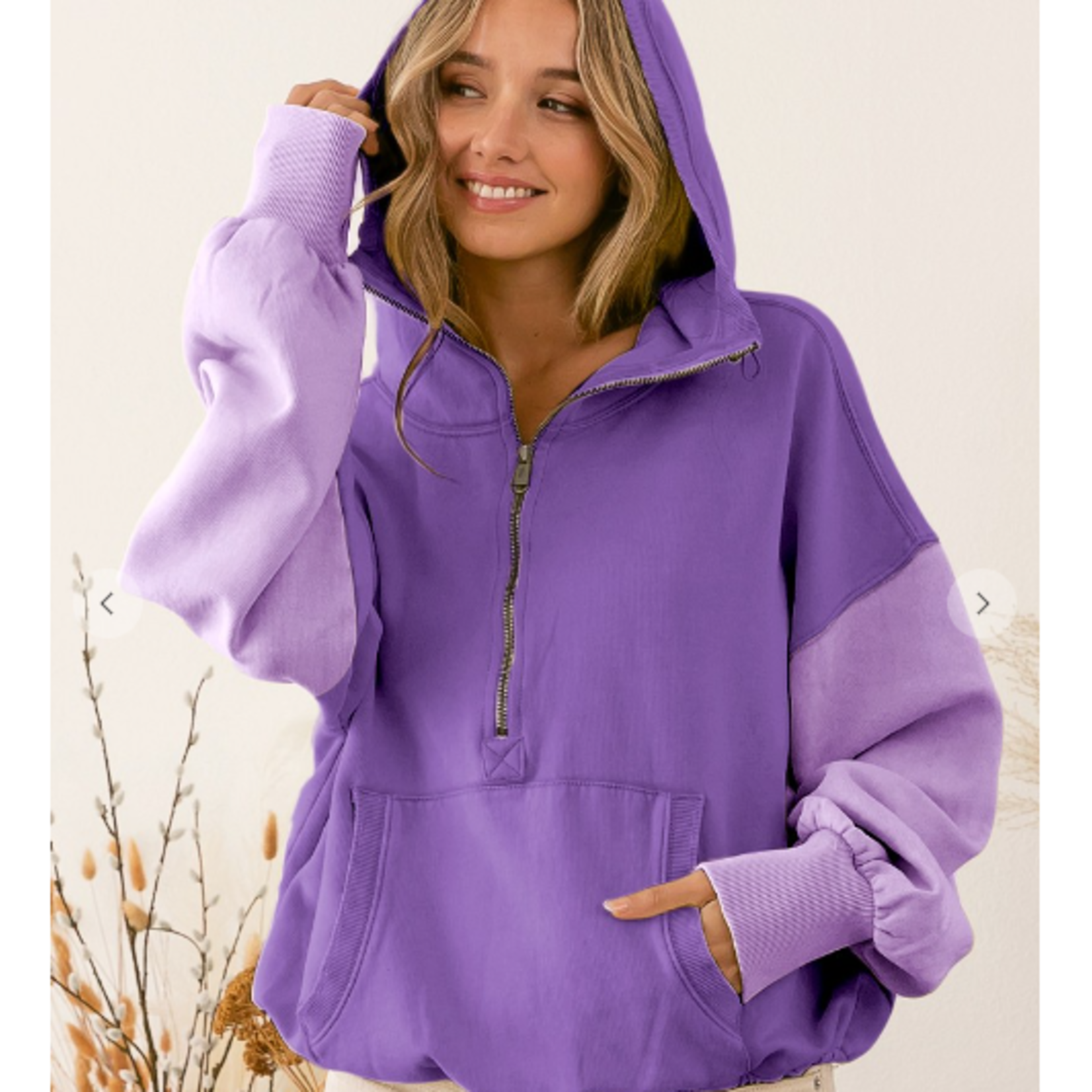 Bibi Clothing Color Block Elastic Hem Fleece Hoodie Periwinkle Multi