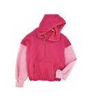 Bibi Clothing Bibi Color Block Elastic Hem Fleece Hoodie Fuchsia Multi