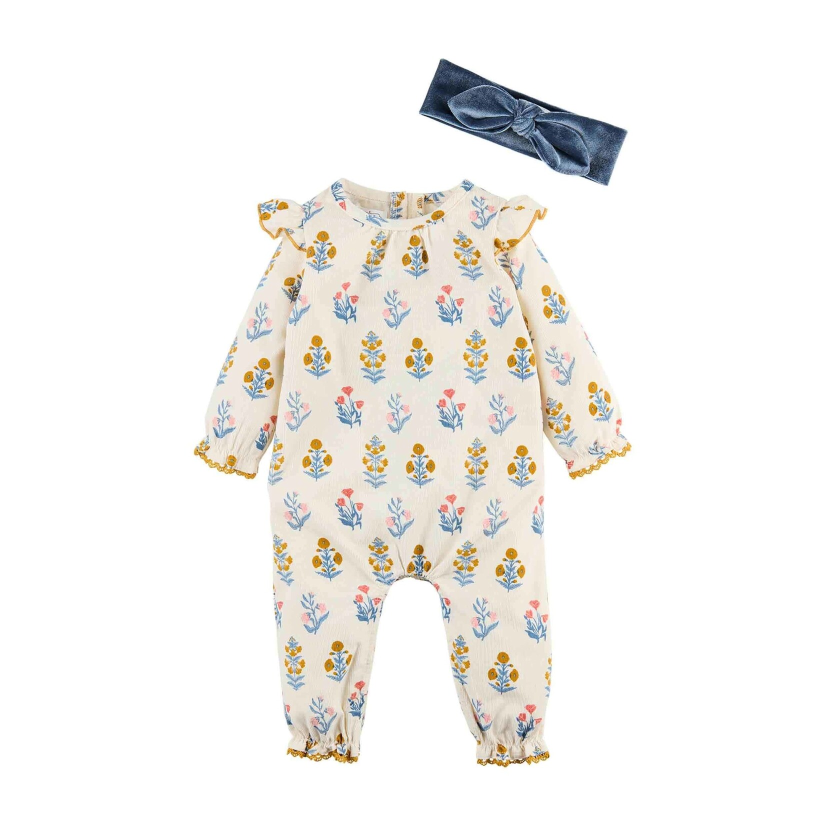Mudpie Mudpie Floral Corduroy Baby Body Suit