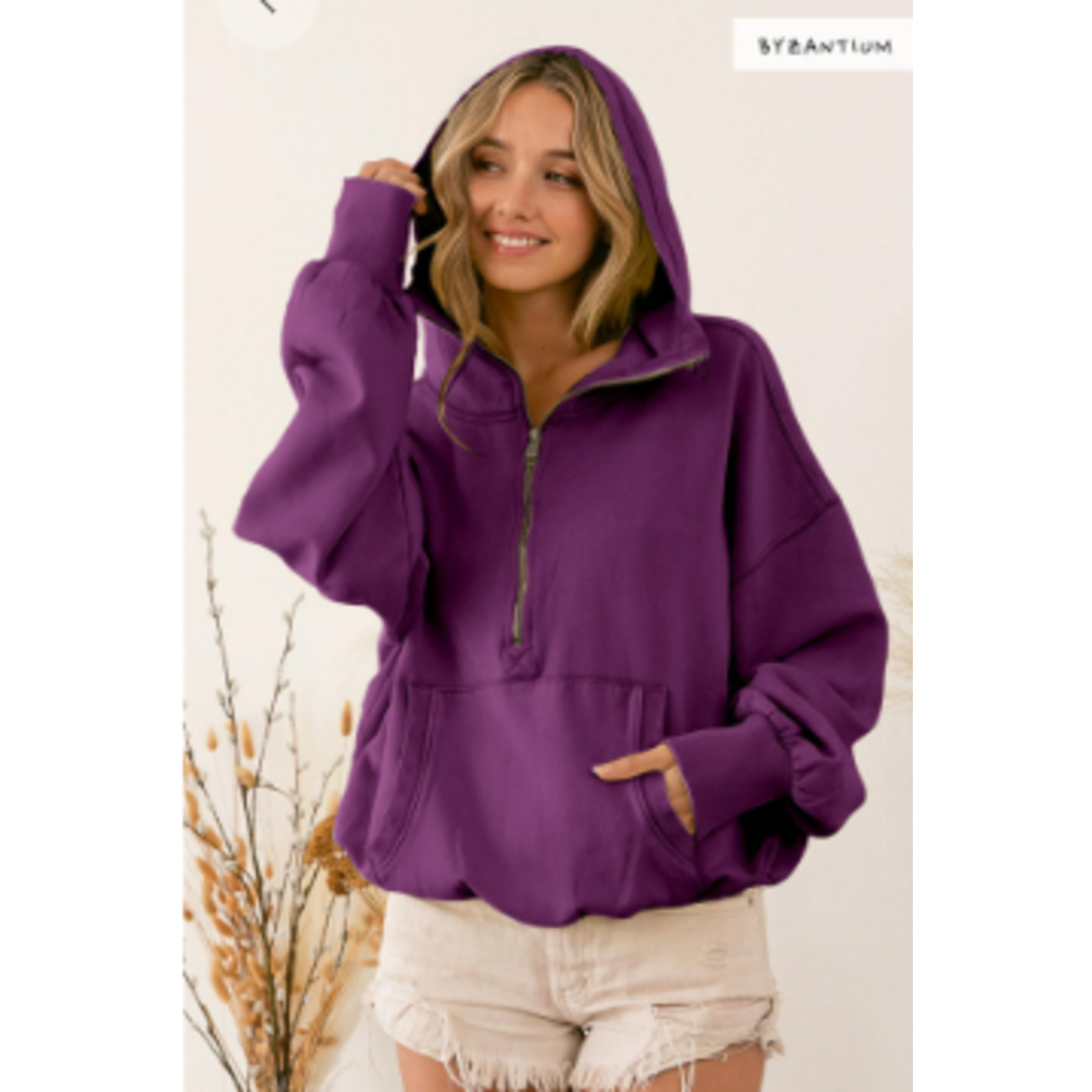 Bibi Clothing Bibi Elastic Hem Fleece Hoodie Vintage Purple