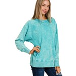 Zenana Zenana Acid Washed French Terry Pullover with Pockets Light Teal