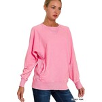 Zenana Zenana Acid Wash French Terry Pullover with Pockets Candy Pink