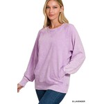 Zenana Zenana Acid Wash French Terry Pullover with Pockets Lavender