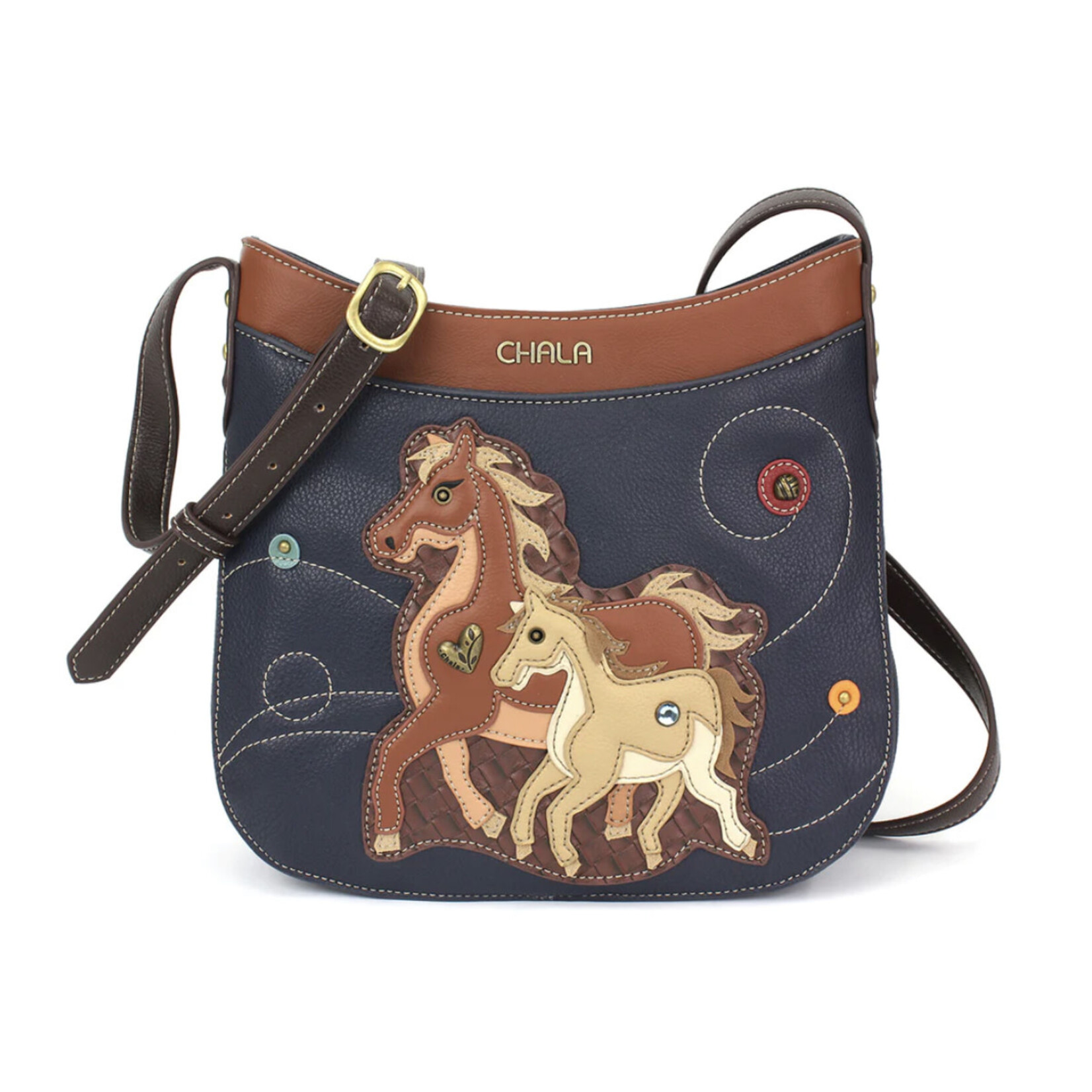Chala Chala Crescent Crossbody Horse Family Navy 816