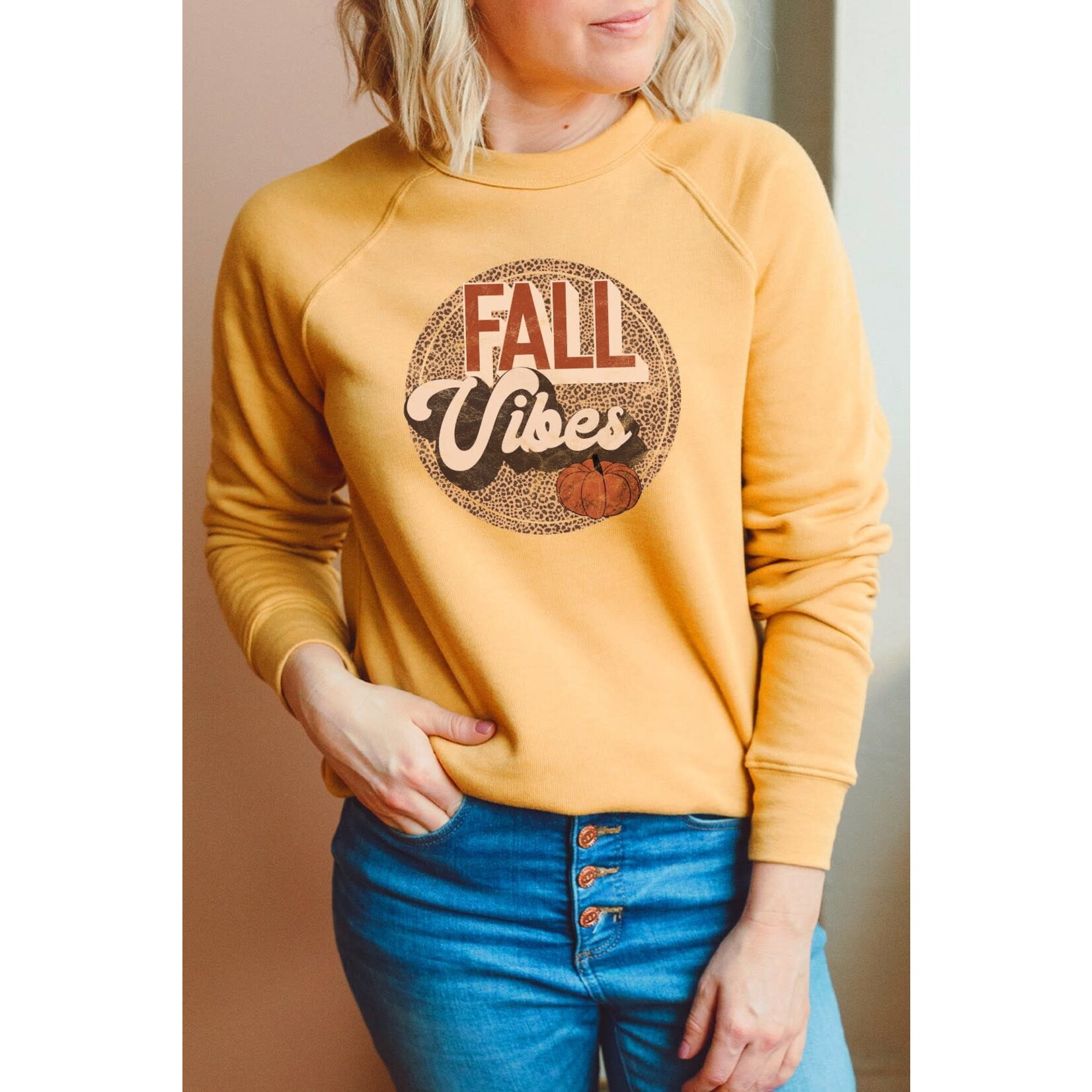 Kissed Apparel Kissed Apparel Fall Vibes Crewneck Mustard Size Small