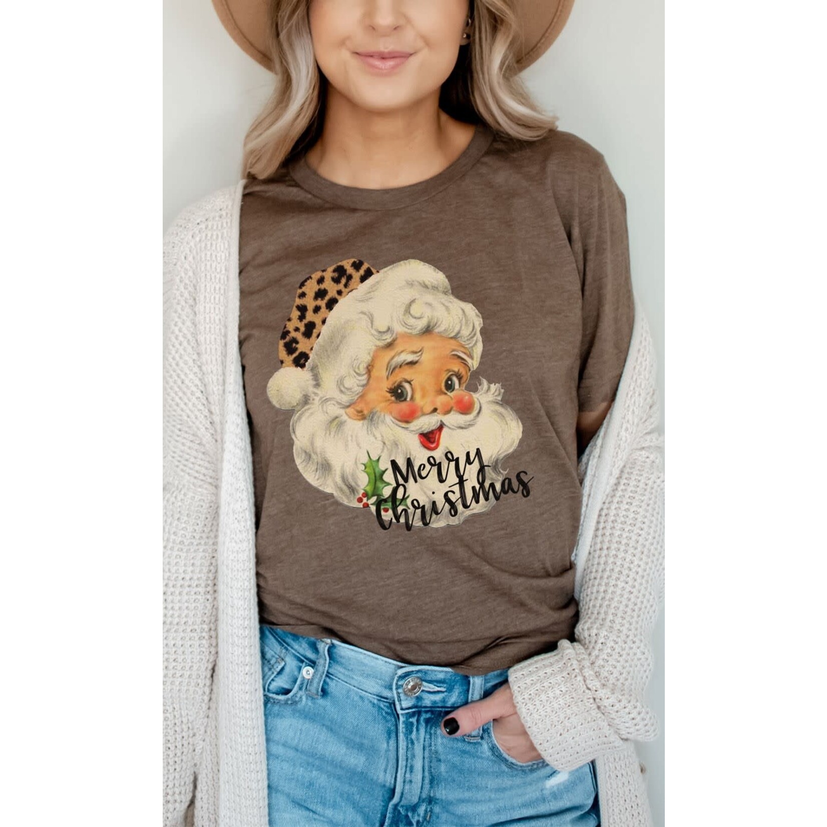 Kissed Apparel Kissed Apparel Leopard Hat Retro Santa Tee