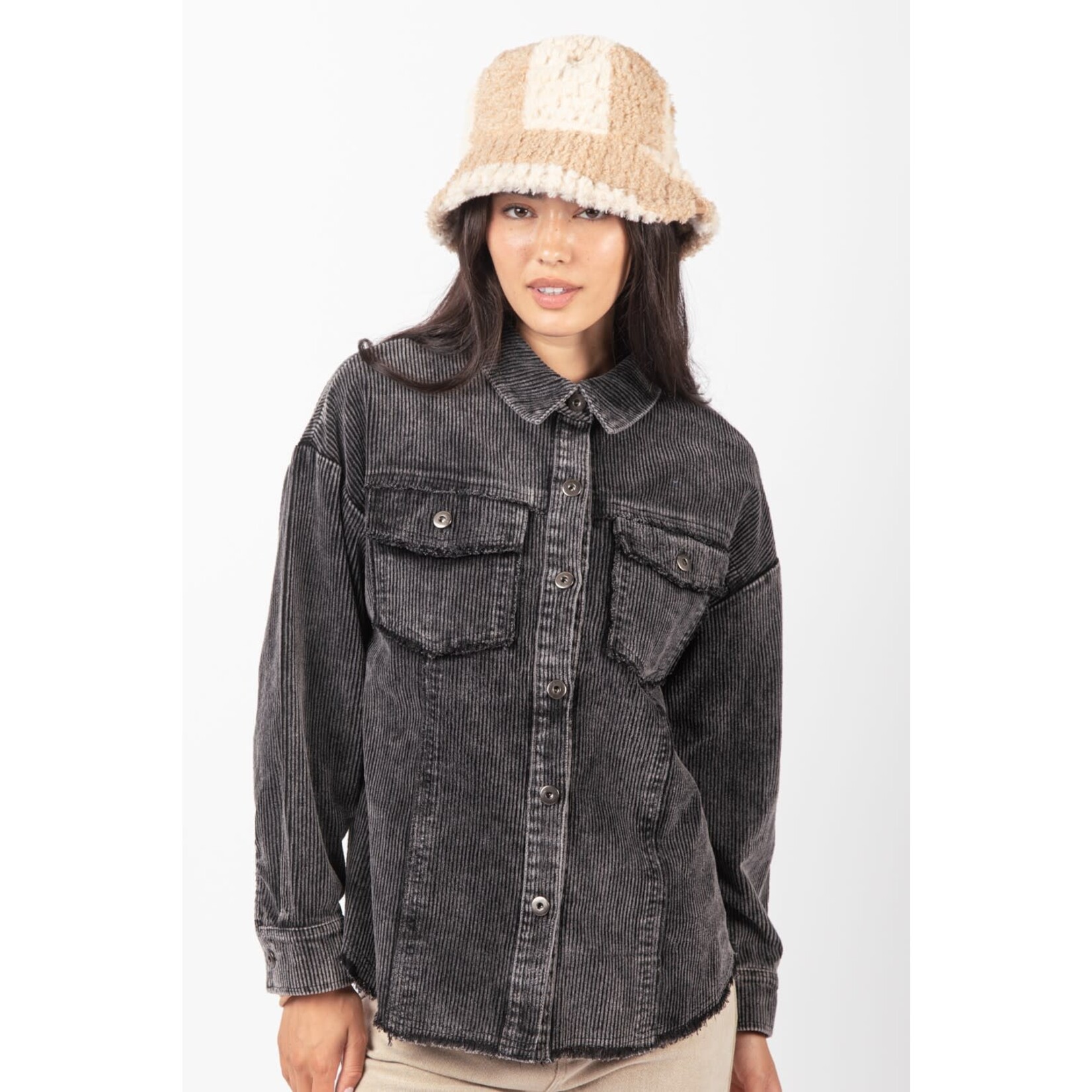 New In New In Oversized Washed Corduroy Shacket Black