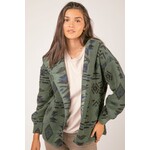 New In New In Aztec Tribal Print Hooded Oversized Fleece Jacket Green