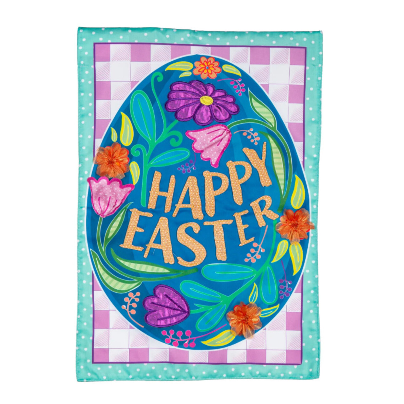 Evergreen Happy Easter Egg Applique’ Garden Flag
