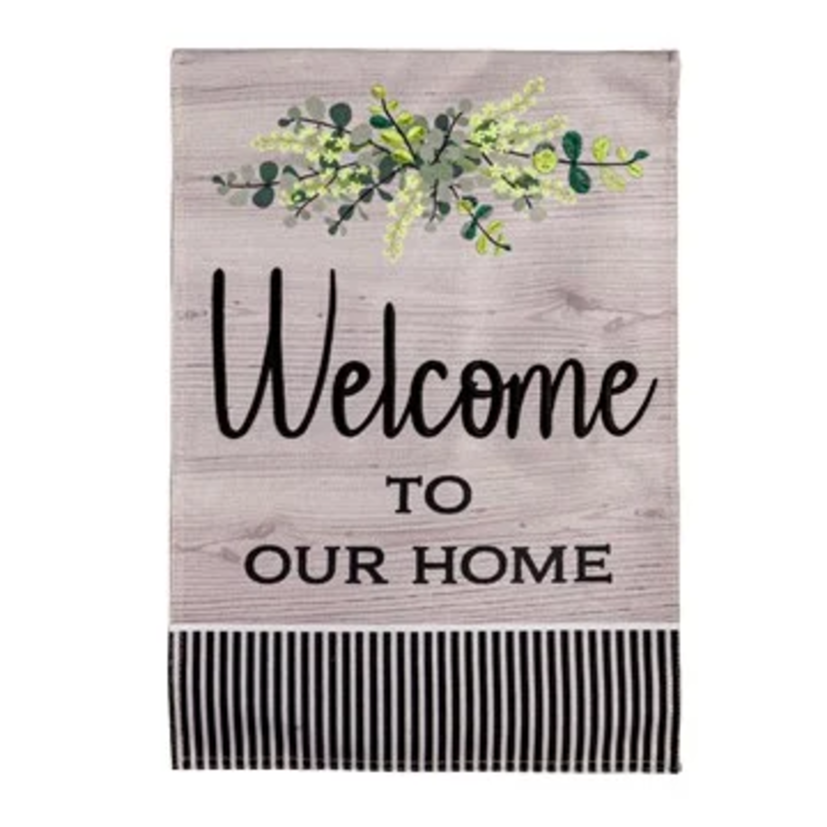 Evergreen Wood Grain Welcome Garden Burlap Flag