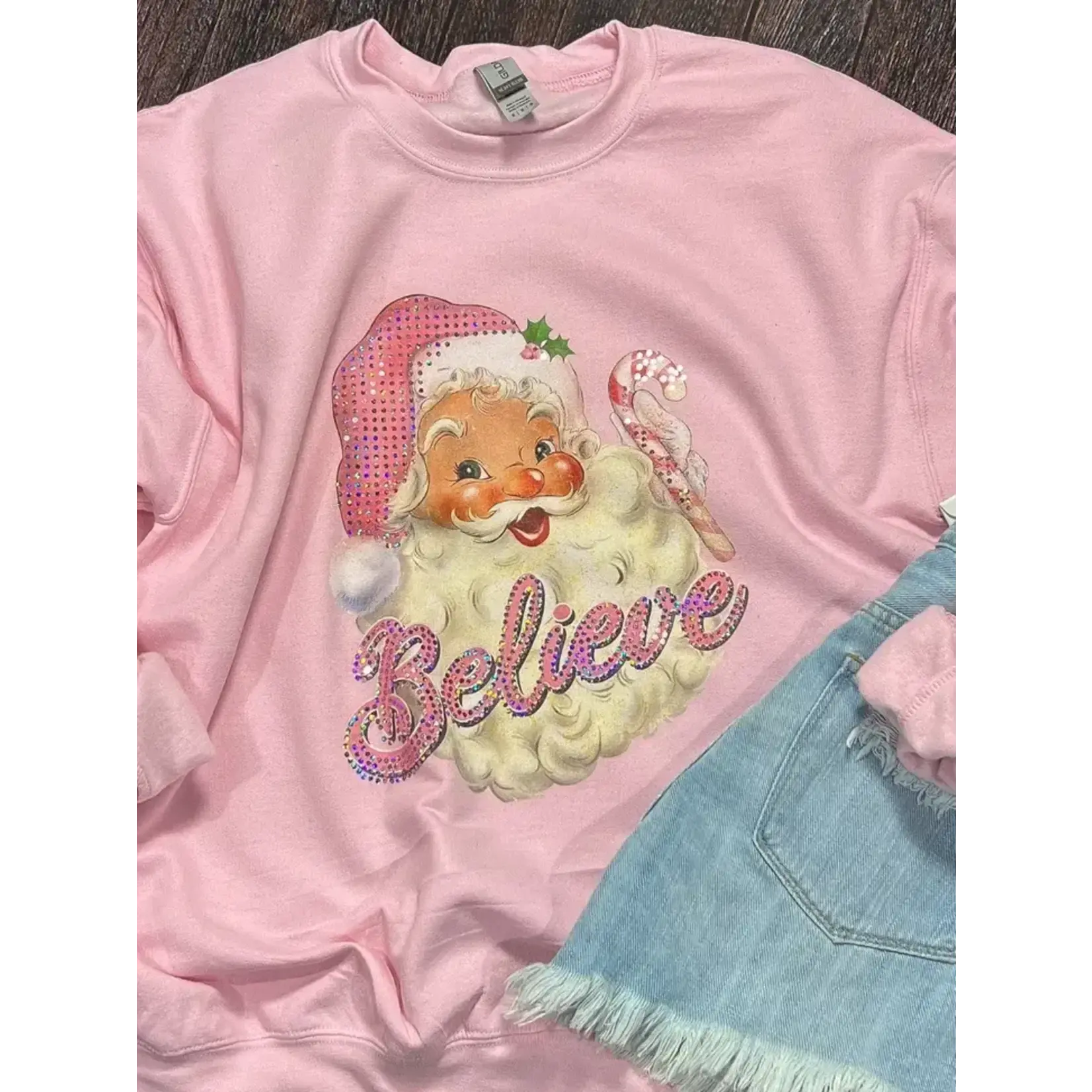 MidWest Tees MidWest Tees Pink Santa Believe Sparkle Crewneck