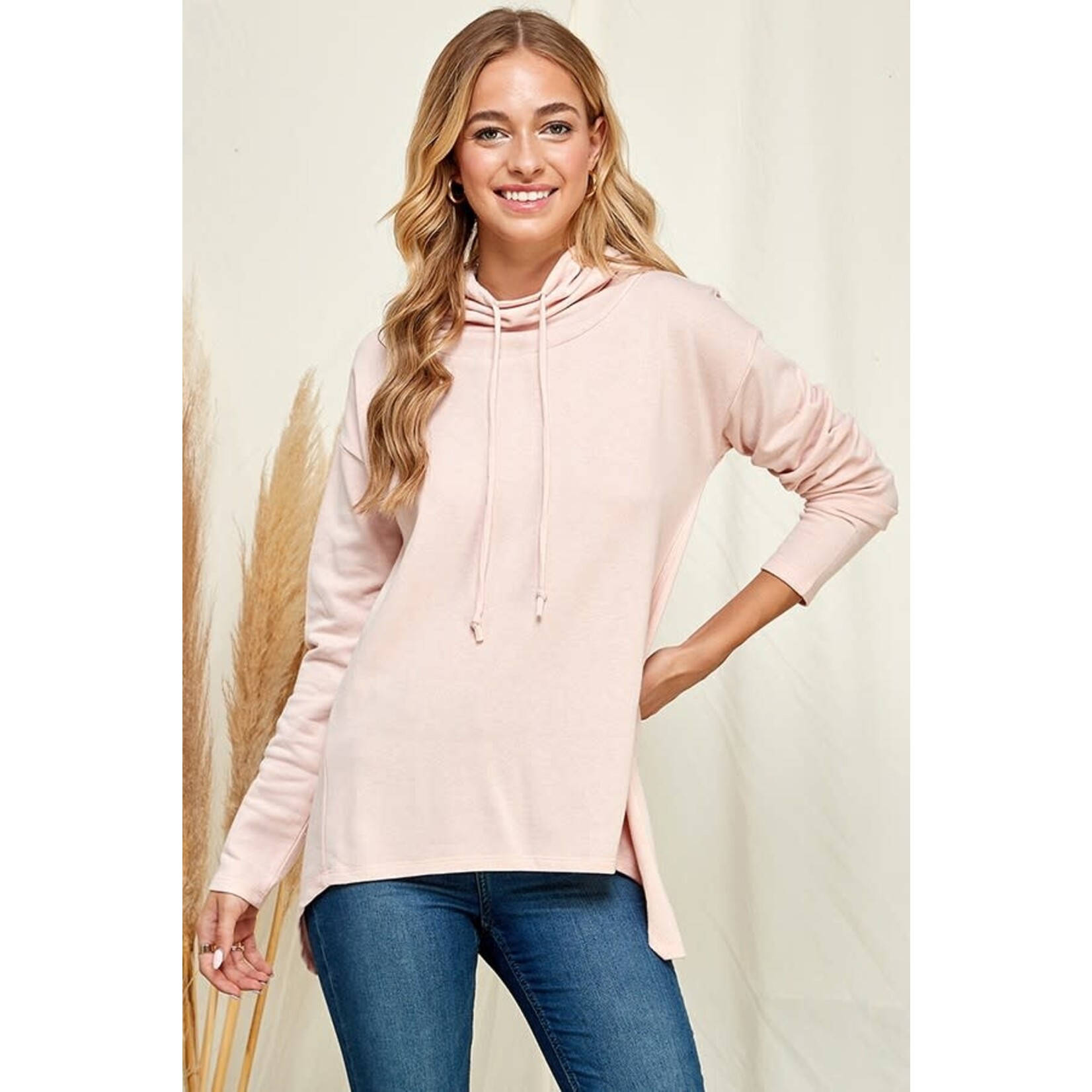 Culture Code Culture Code High Neck Low Hem Top Cream Pink