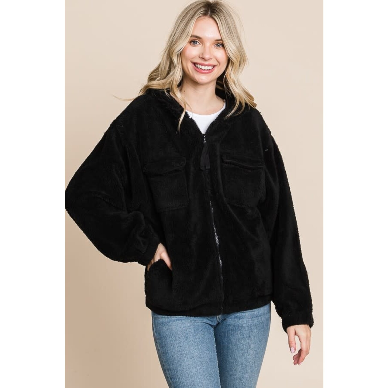 Culture Code Culture Code Long Sleeve Sherpa Hoodie Black