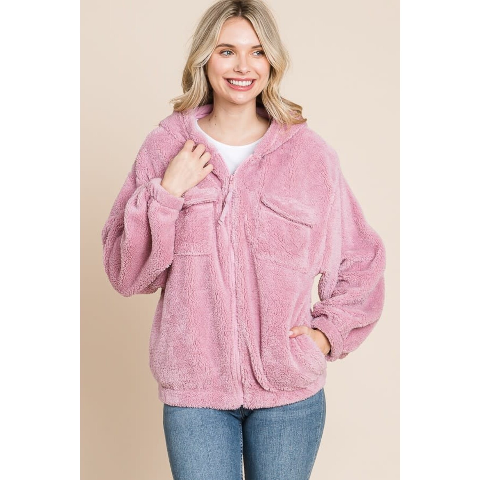 Culture Code Culture Code Long Sleeve Sherpa Hoodie Ice Lilac Size Medium