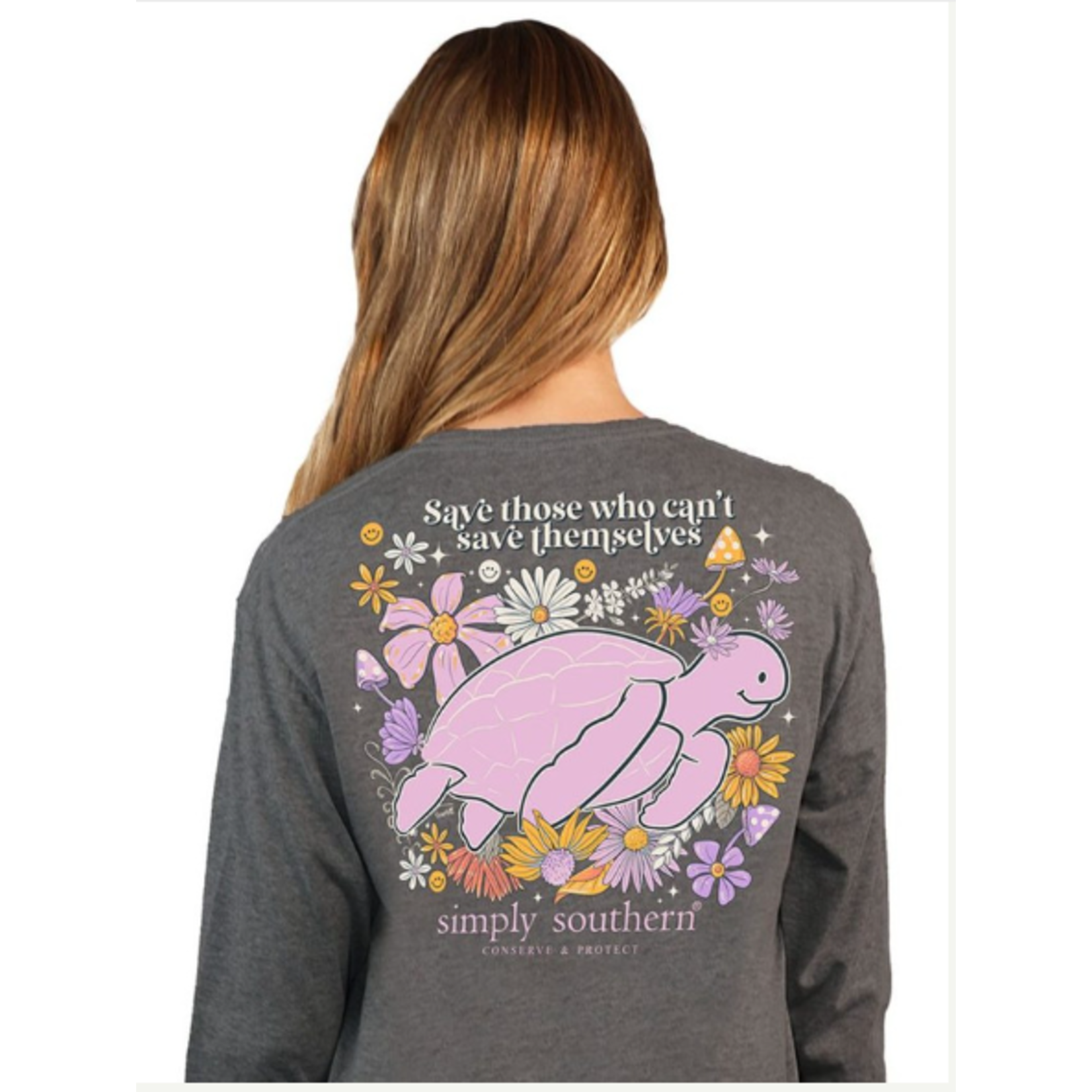 Simply Southern Simply Southern Save Long Sleeve Turtle Tracking Tee Charcoal