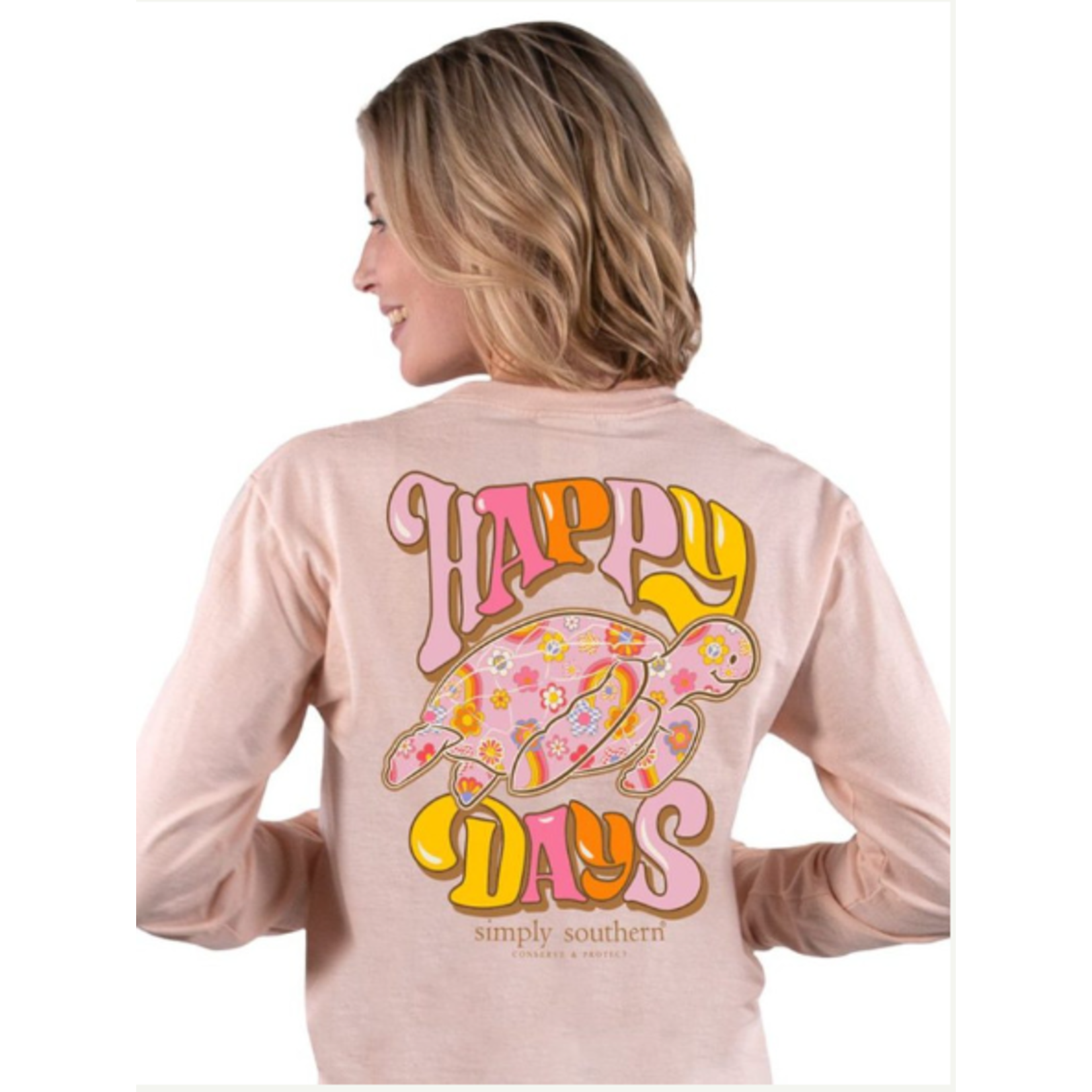 Simply Southern Simply Southern Happy Days Long Sleeve Turtle Tracking Tee Creme S