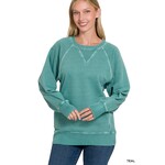 Zenana Zenana Pigment Dyed French Terry Pullover with Pockets Teal