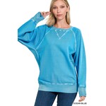 Zenana Zenana Pigment Dyed French Terry Pullover with Pockets Ocean Blue