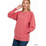 Zenana Zenana Pigment Dyed French Terry Pullover with Pockets Dark Red