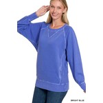 Zenana Zenana Pigment Dyed French Terry Pullover with Pockets Bright Blue