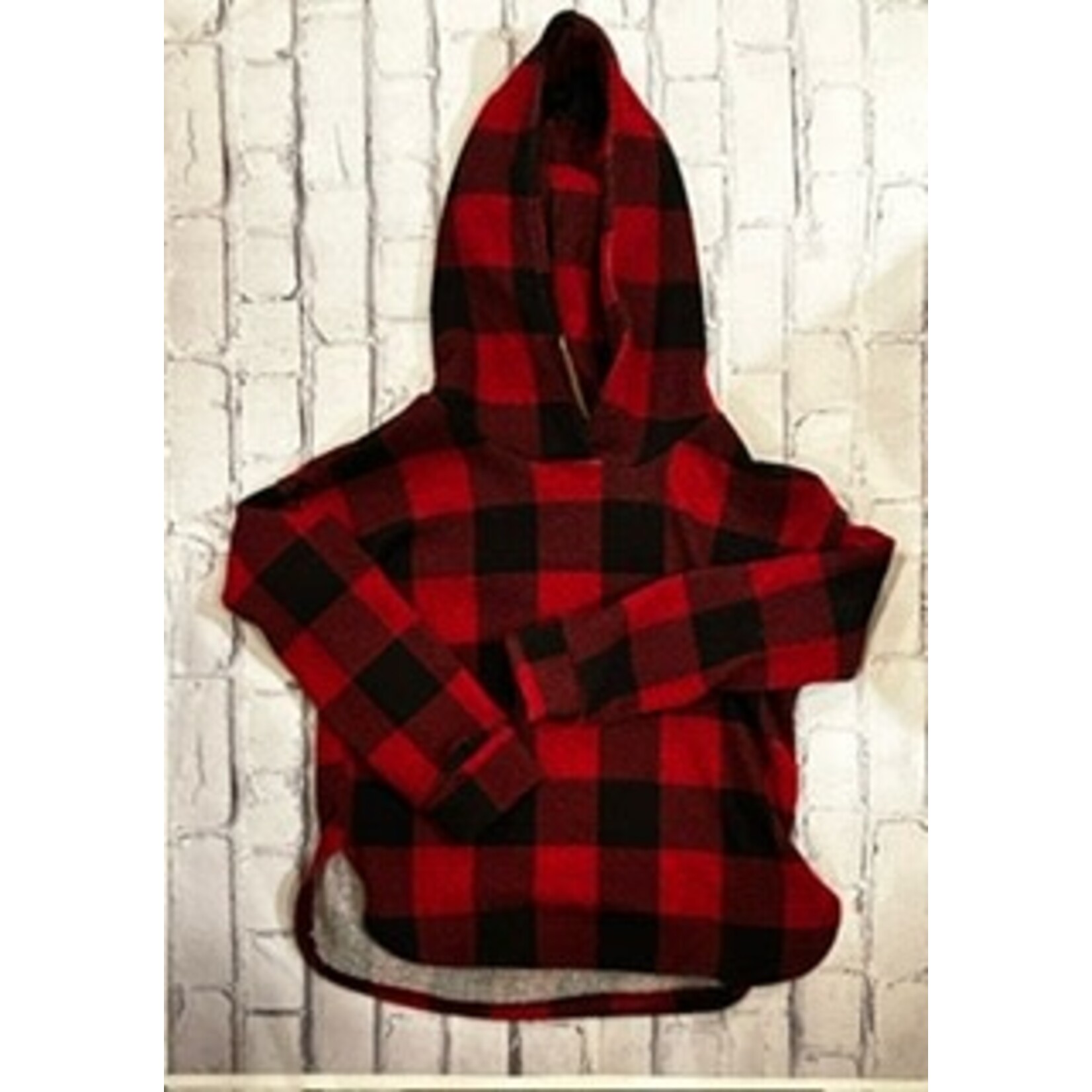None Pistachio Long Sleeve Hooded Toddler Top Buffalo Plaid