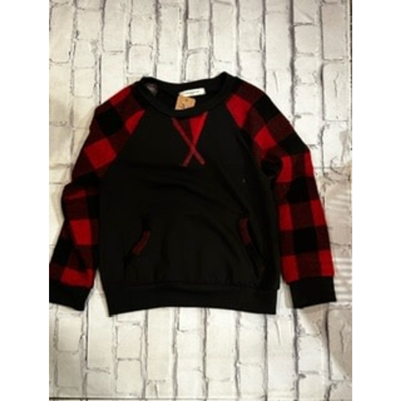 12PM 12PM Long Sleeve Toddler Top with Pocket Buffalo Plaid Black