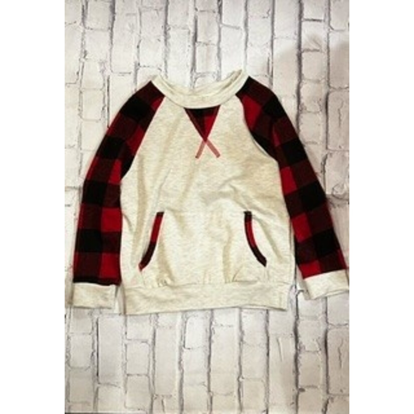 12PM 12PM Long Sleeve Toddler Top with Pockets Buffalo Plaid Gray